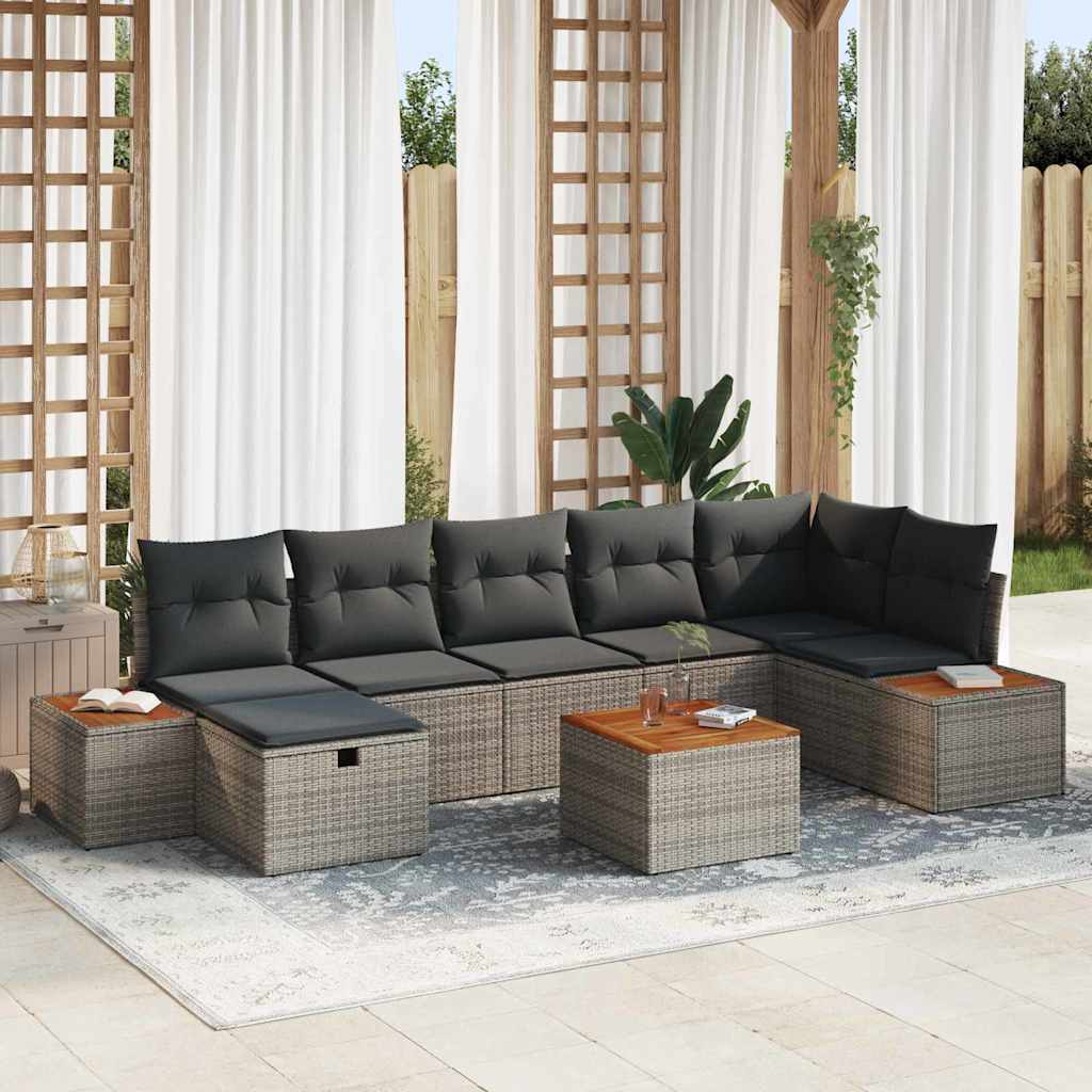 vidaXL Conjunto de sofás de jardín 8 uds. Gris ratán sintético