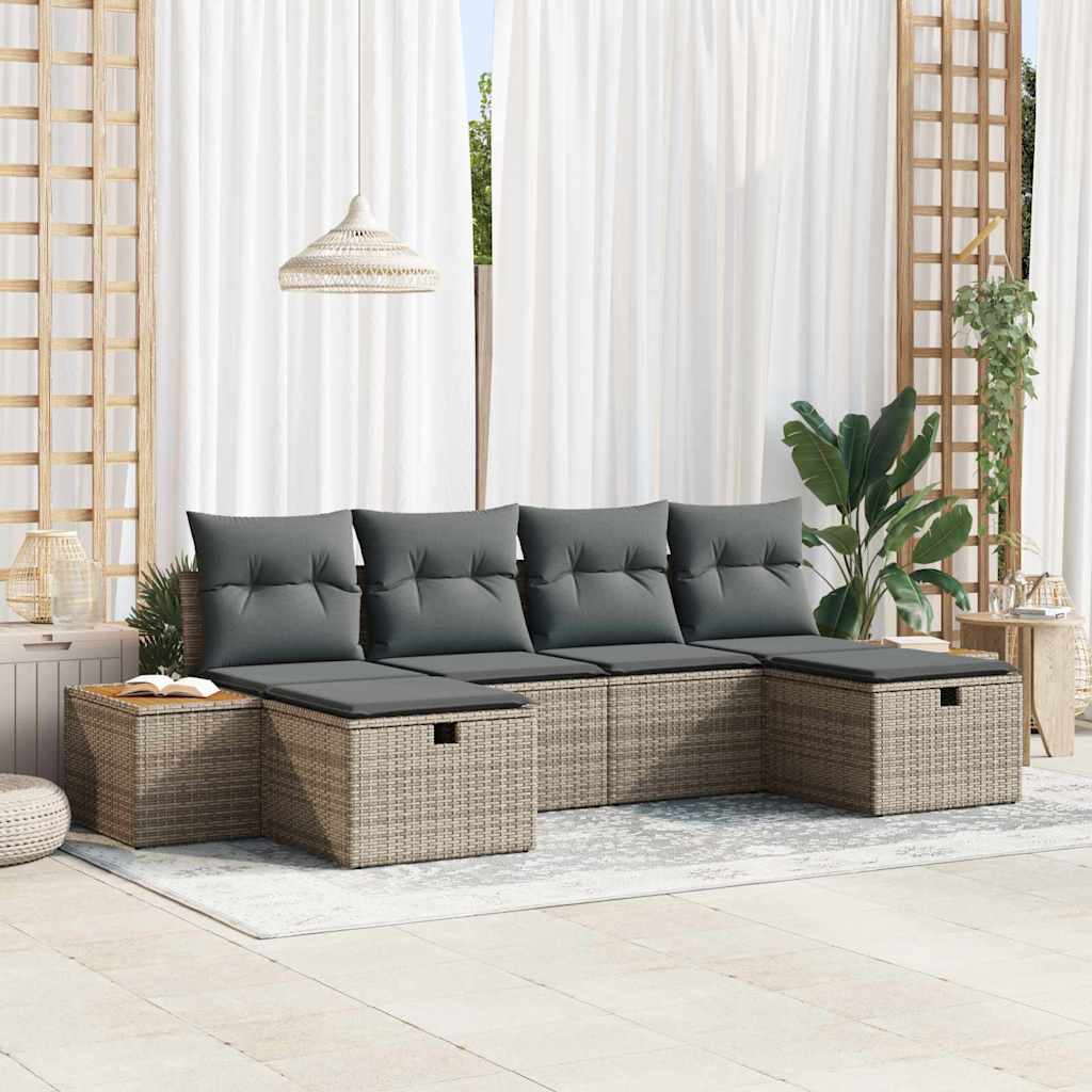 vidaXL Conjunto de sofá de jardín 6 uds. Gris ratán sintético