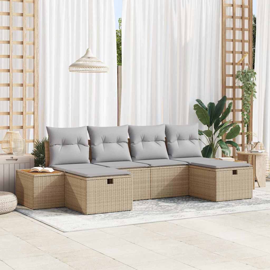 vidaXL Conjunto de sofá de jardín 6 uds. Beige ratán sintético