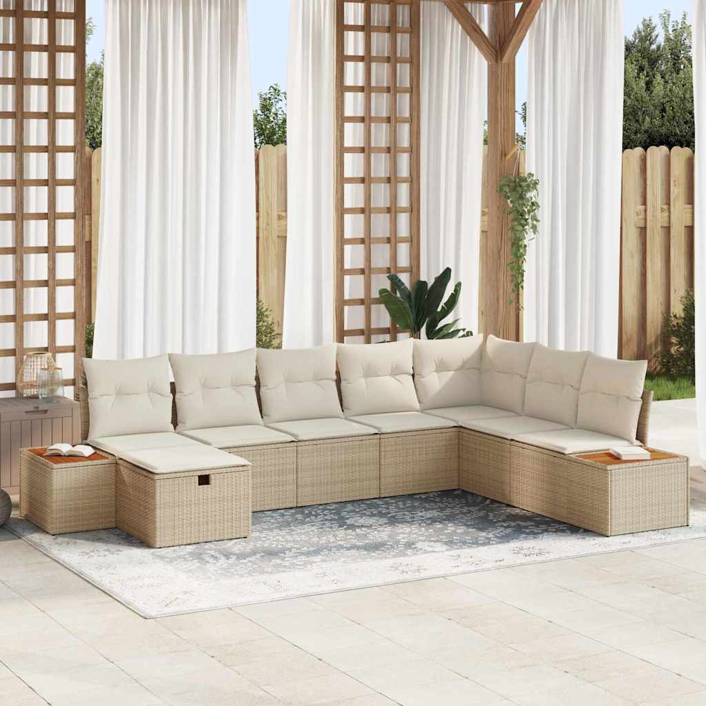 vidaXL Conjunto de sofás de jardín 9 uds. Beige ratán sintético