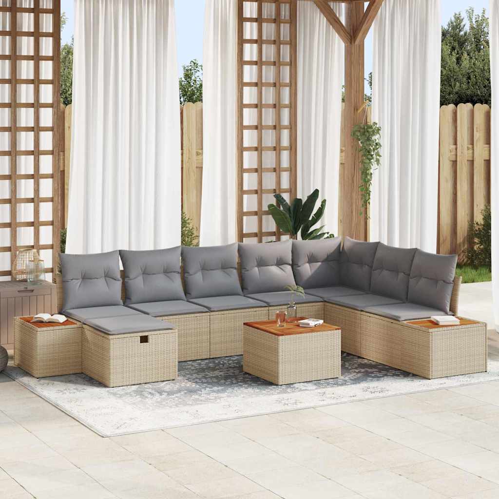 vidaXL Conjunto de sofás de jardín 9 uds. Beige ratán sintético