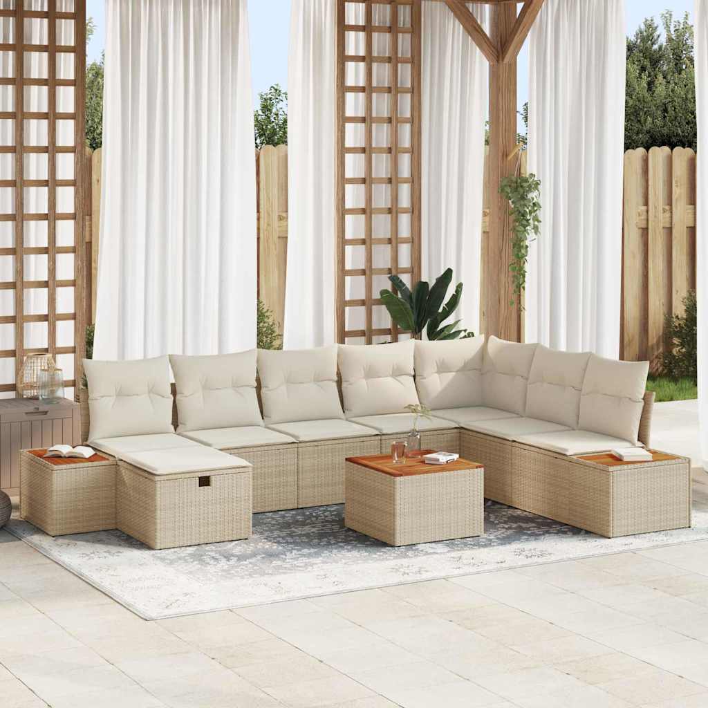 vidaXL Conjunto de sofás de jardín 9 uds. Beige ratán sintético