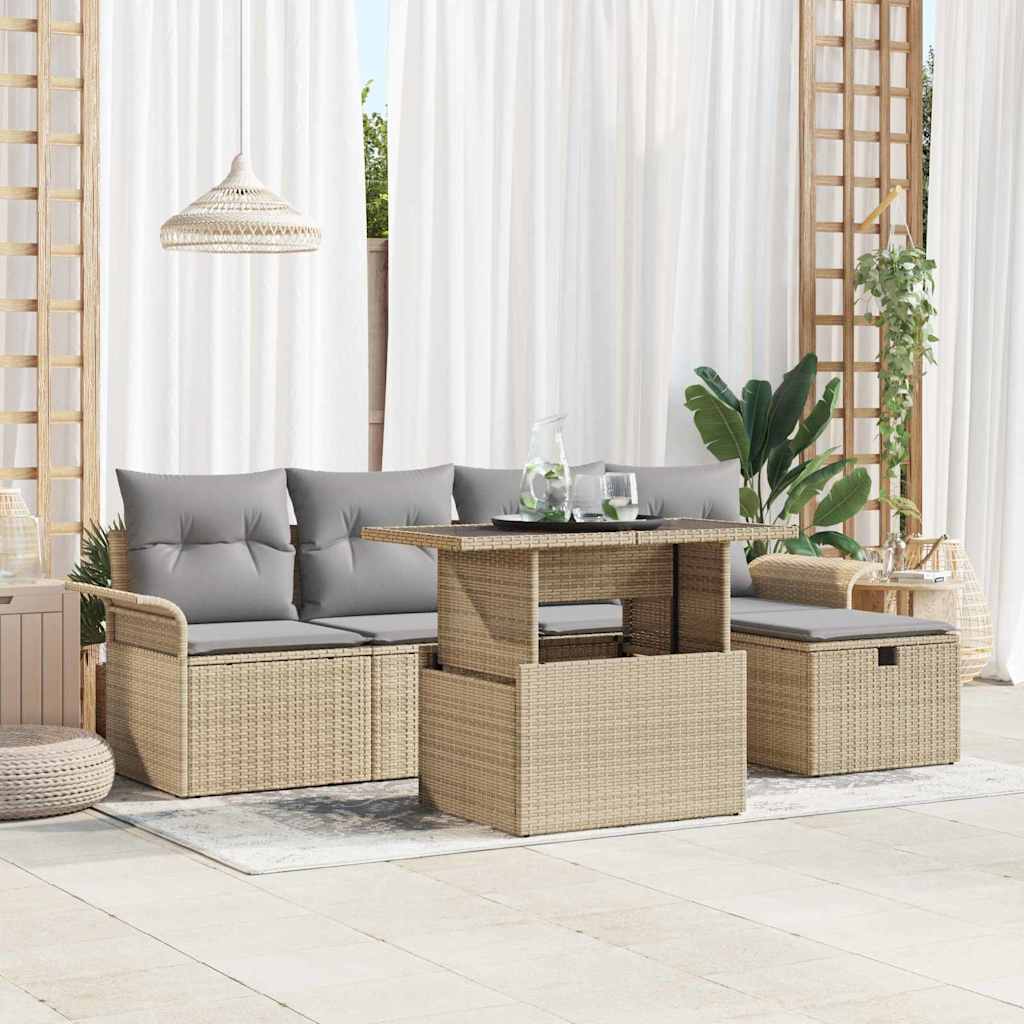 vidaXL Conjunto de sofá de jardín 6 uds. Beige ratán sintético