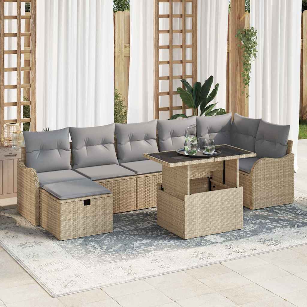 vidaXL Conjunto de sofá de jardín 8 uds. Beige Poliratán