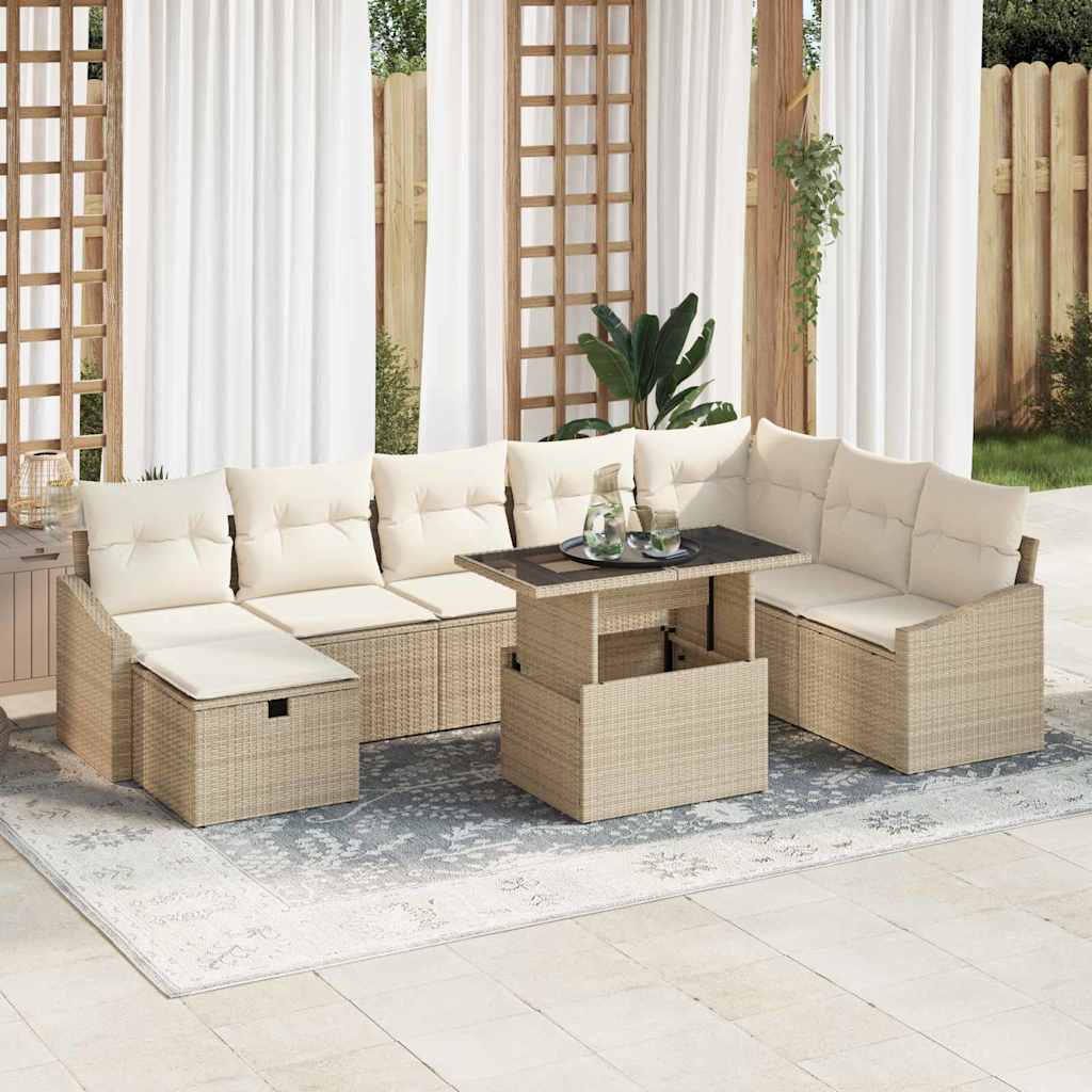 vidaXL Conjunto de sofá de jardín 9 uds. ratán sintético