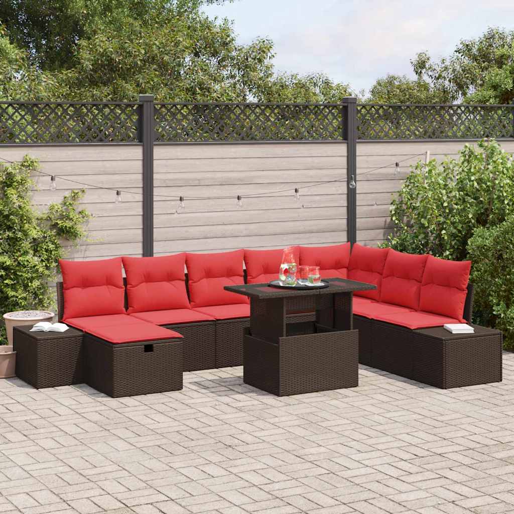 vidaXL Conjunto de sofá de jardín 9 uds. ratán sintético