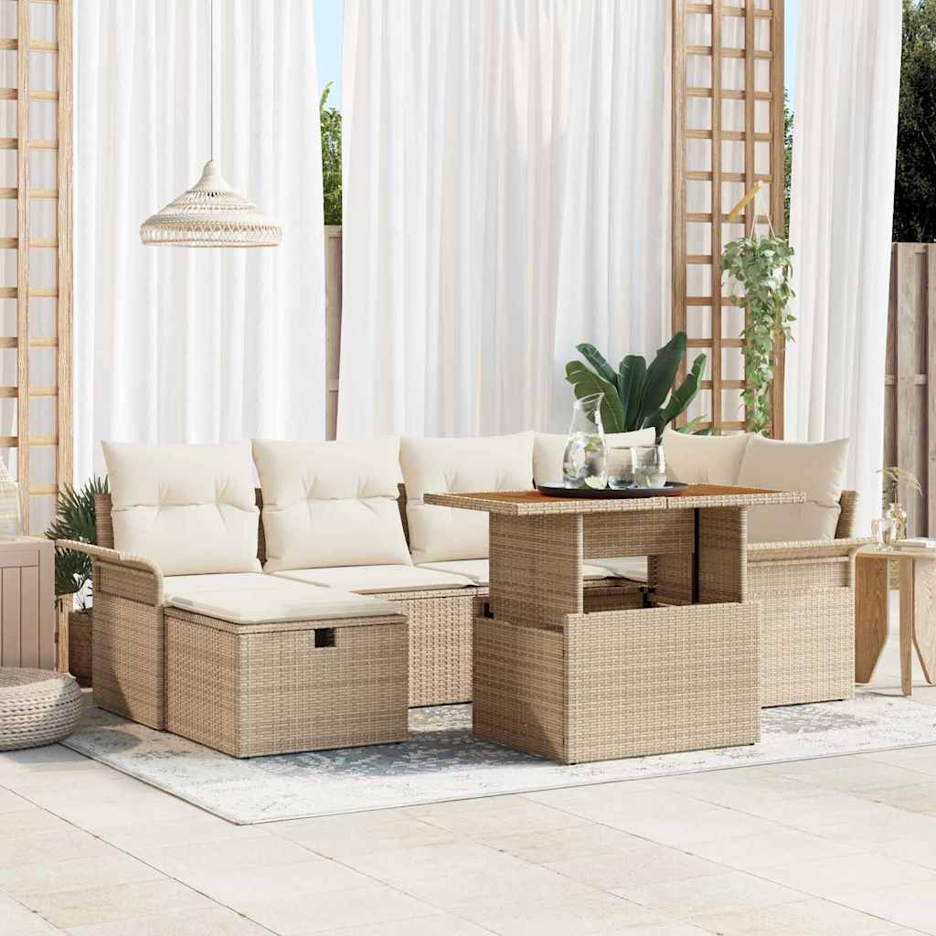 vidaXL Conjunto de sofás de jardín 7 uds. Beige ratán sintético