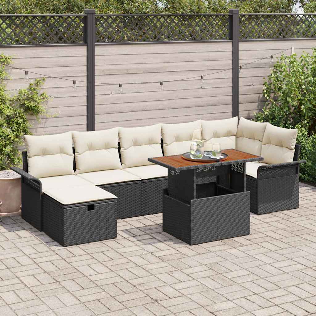 vidaXL Conjunto de sofás de jardín 8 uds. Negro ratán sintético