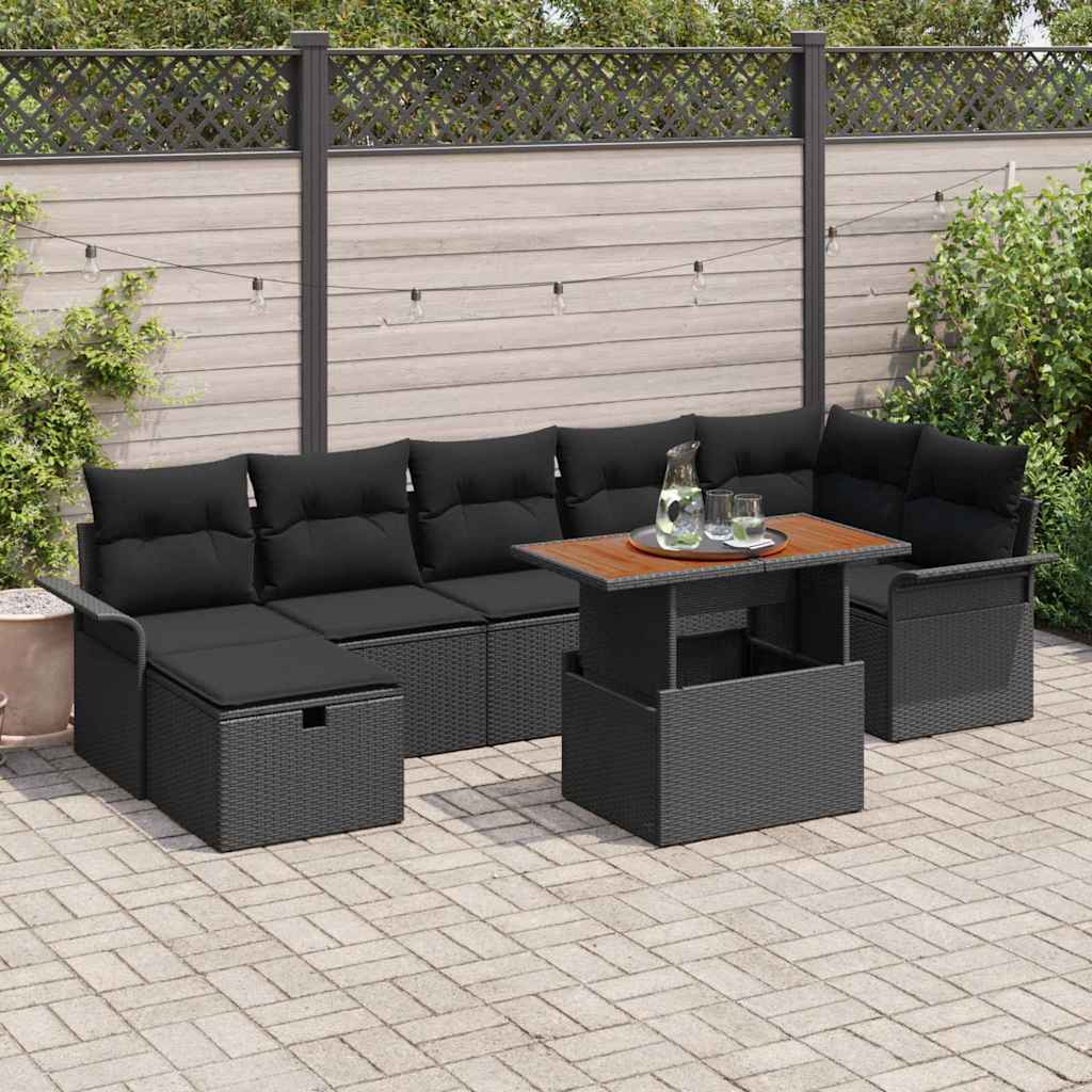 vidaXL Conjunto de sofás de jardín 8 uds. Negro ratán sintético