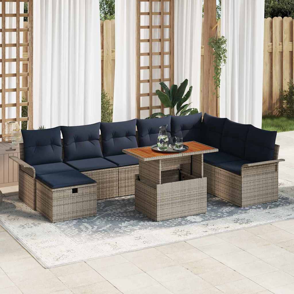 vidaXL Conjunto de sofás de jardín 9 uds. Gris ratán sintético