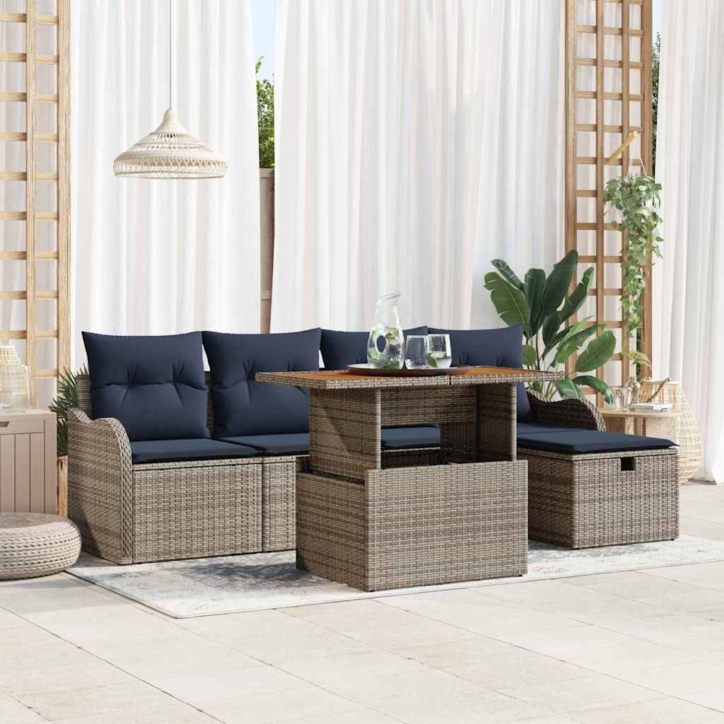 vidaXL Conjunto de sofás de jardín 6 uds. Gris ratán sintético