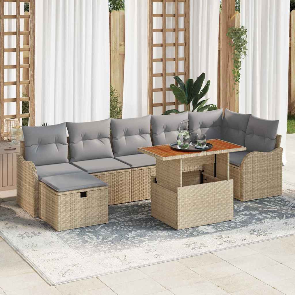 vidaXL Conjunto de sofás de jardín 8 uds. Beige ratán sintético