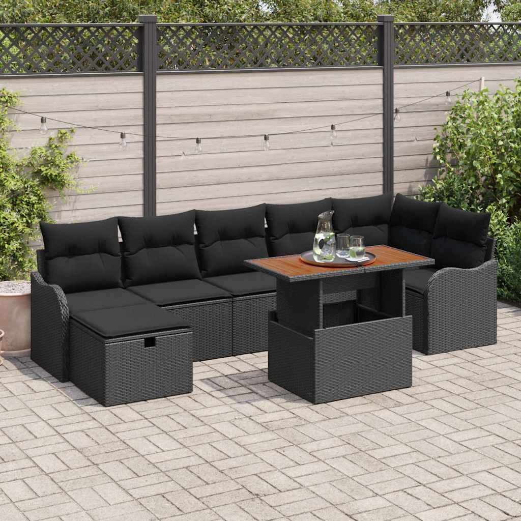vidaXL Conjunto de sofás de jardín 8 uds. Negro ratán sintético