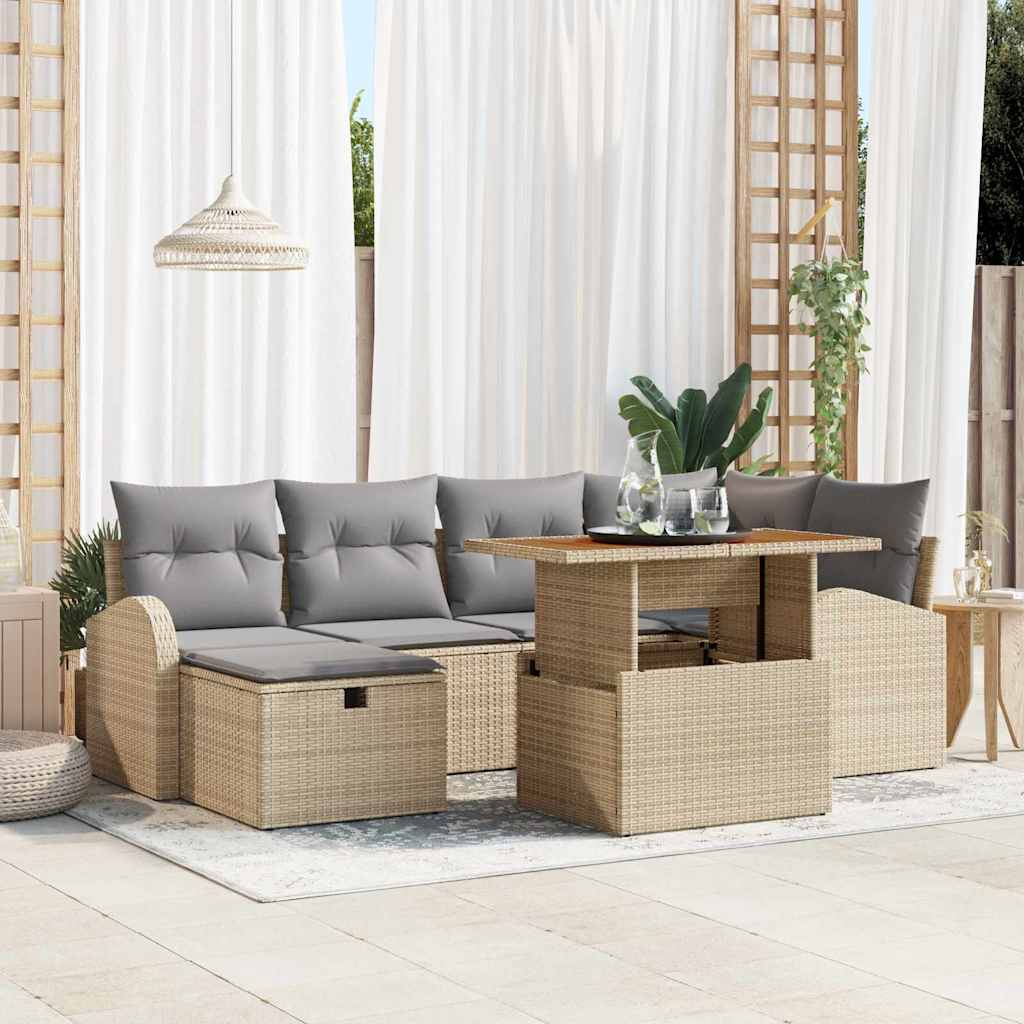vidaXL Conjunto de sofás de jardín 7 uds. Beige ratán sintético