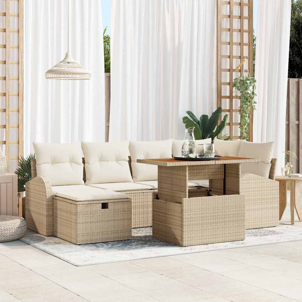 vidaXL Conjunto de sofás de jardín 7 uds. Beige ratán sintético