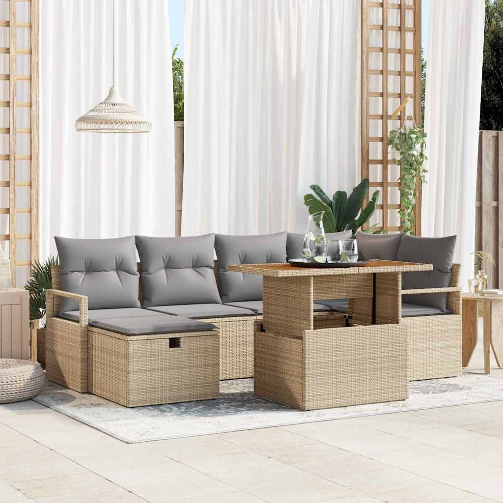 vidaXL Conjunto de sofás de jardín 7 uds. Beige ratán sintético