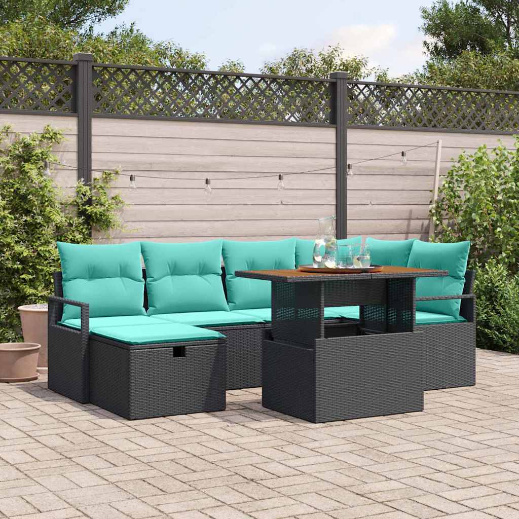 vidaXL Conjunto de sofás de jardín 7 uds. Negro ratán sintético