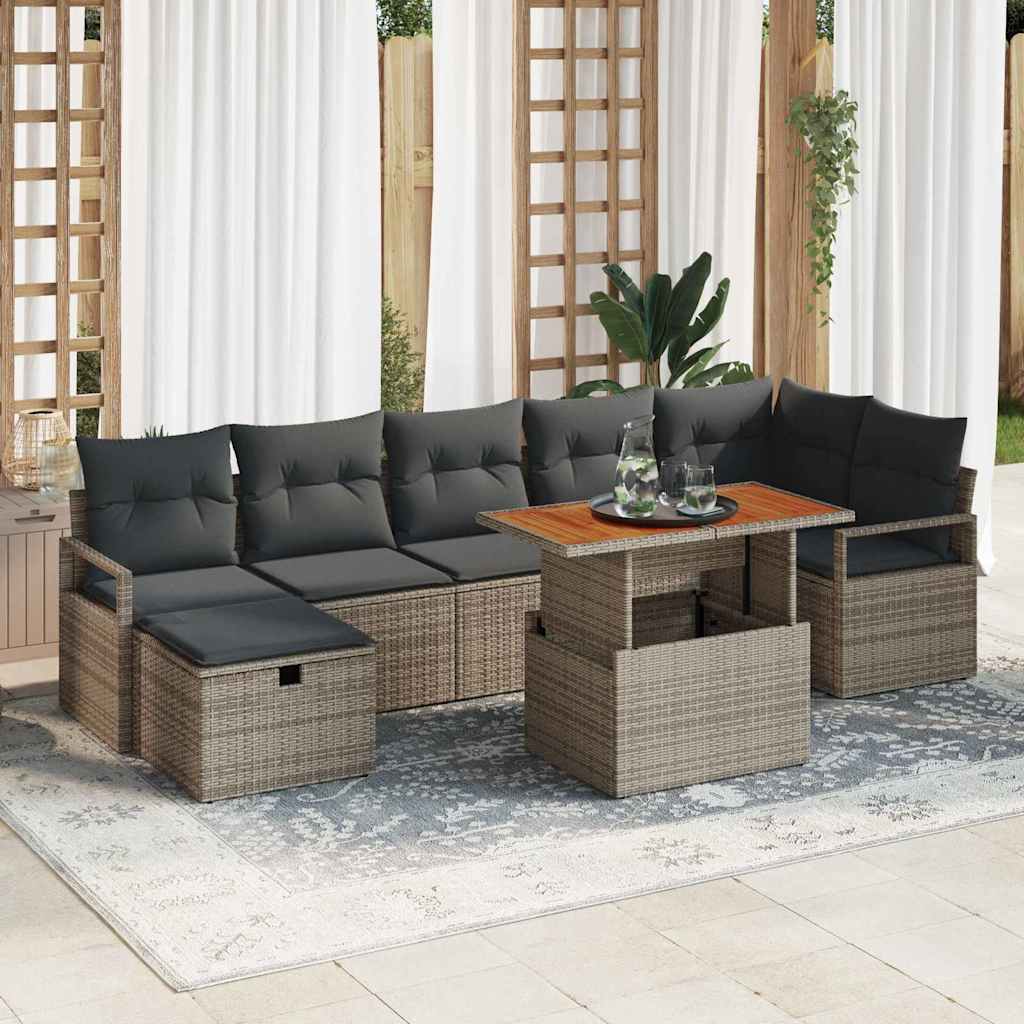 vidaXL Conjunto de sofás de jardín 8 uds. Gris ratán sintético