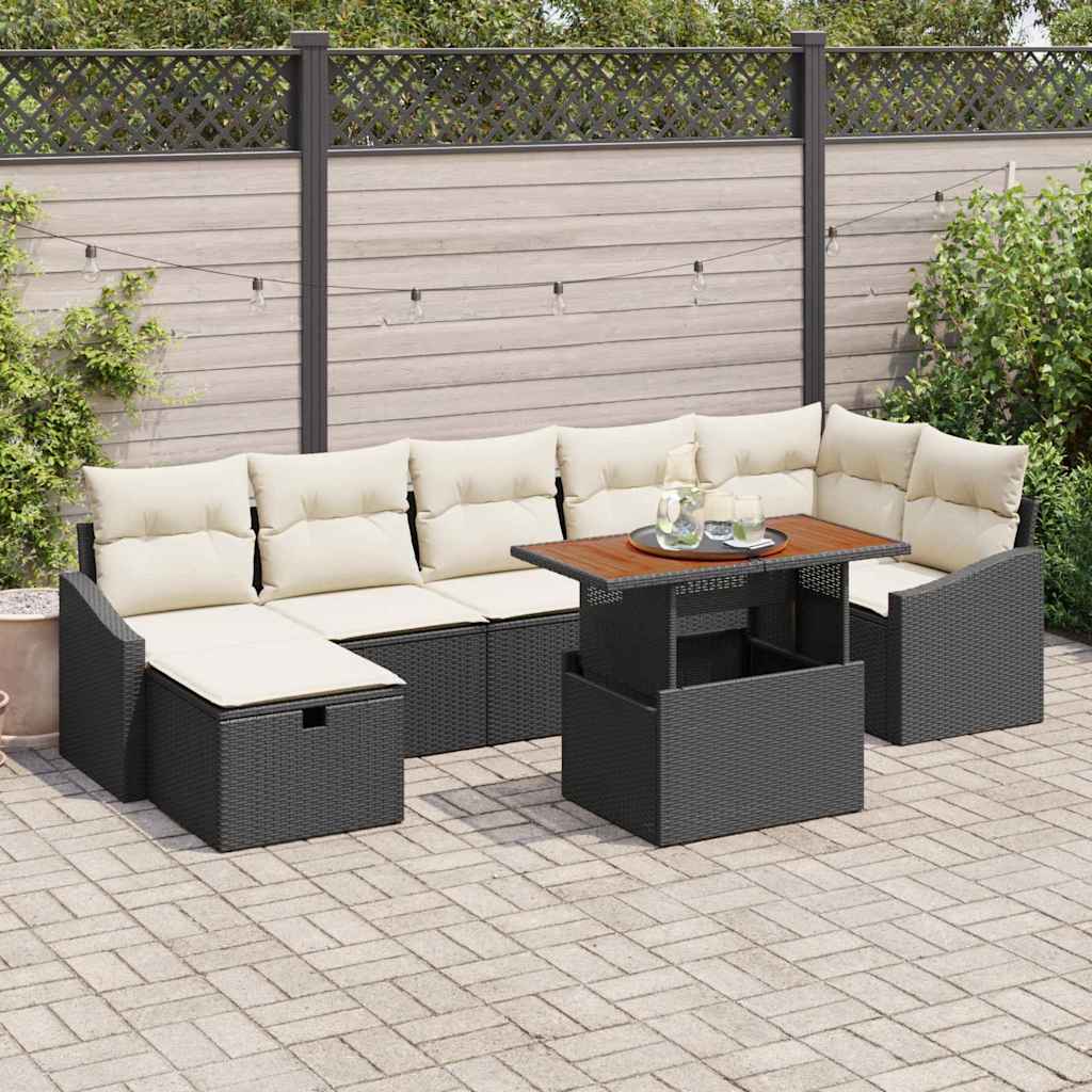 vidaXL Conjunto de sofás de jardín 8 uds. Negro ratán sintético
