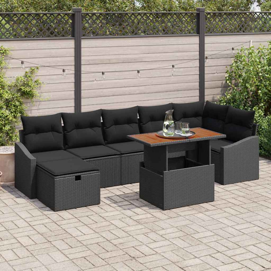 vidaXL Conjunto de sofás de jardín 8 uds. Negro ratán sintético