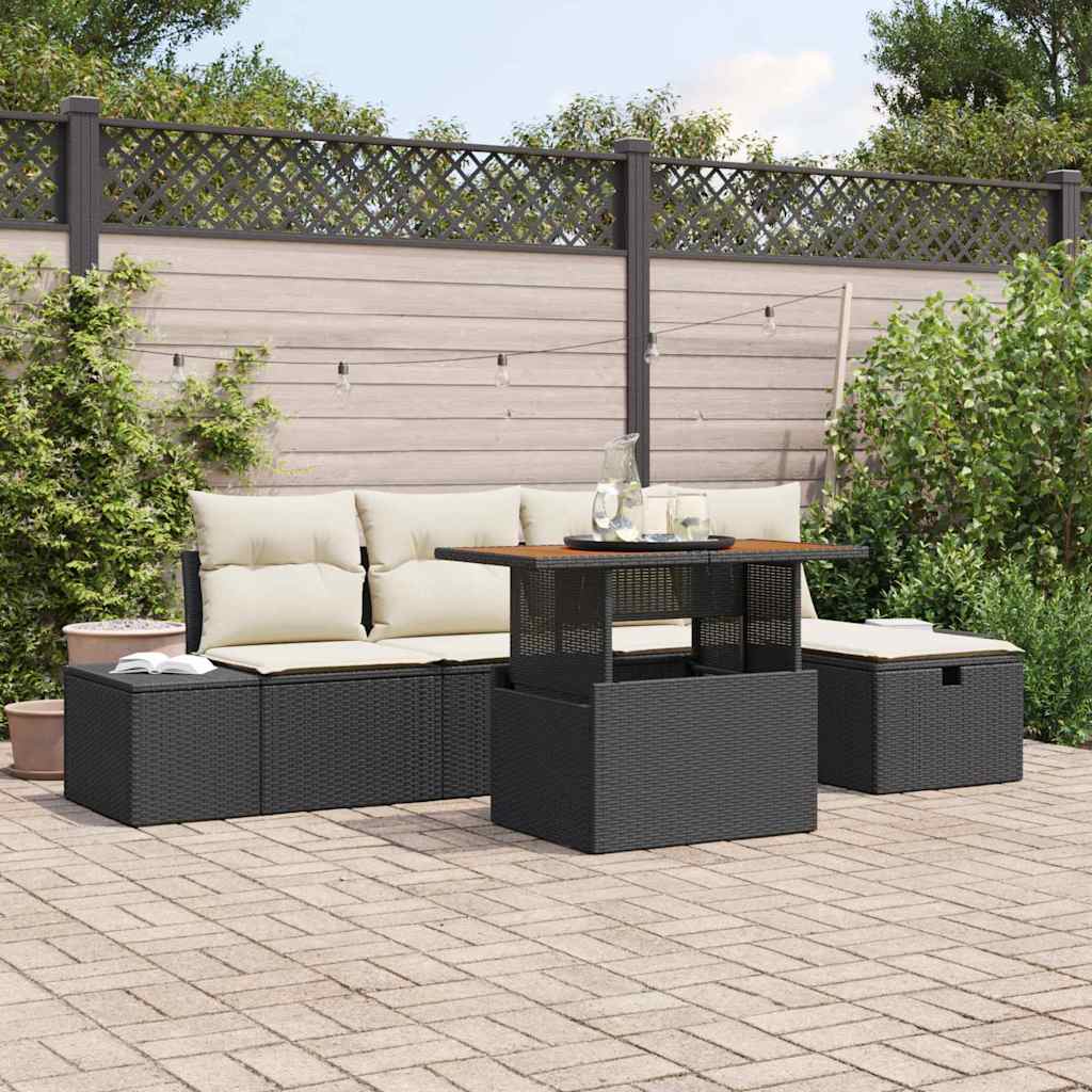 vidaXL Conjunto de sofás de jardín 6 uds. Negro ratán sintético