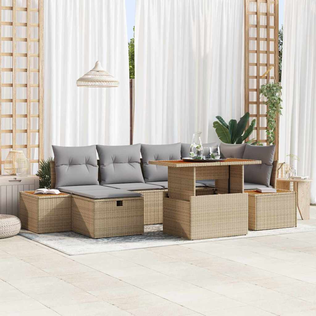 vidaXL Conjunto de sofás de jardín 7 uds. Beige ratán sintético