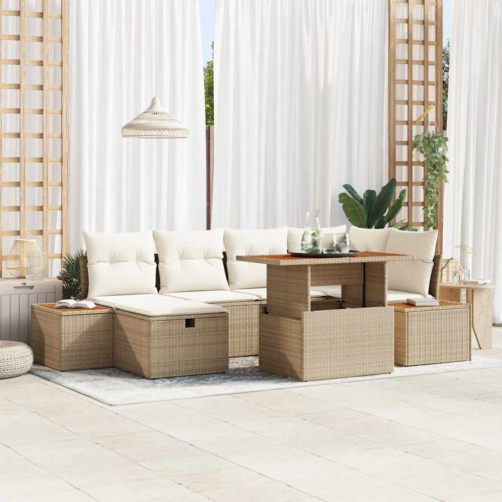 vidaXL Conjunto de sofás de jardín 7 uds. Beige ratán sintético