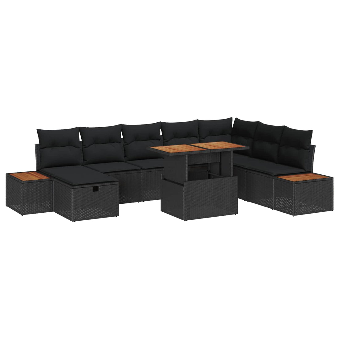vidaXL Conjunto de sofás de jardín 9 uds. Negro ratán sintético
