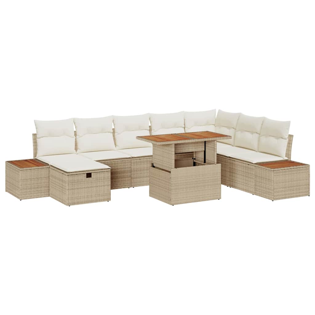 vidaXL Conjunto de sofás de jardín 9 uds. Beige ratán sintético