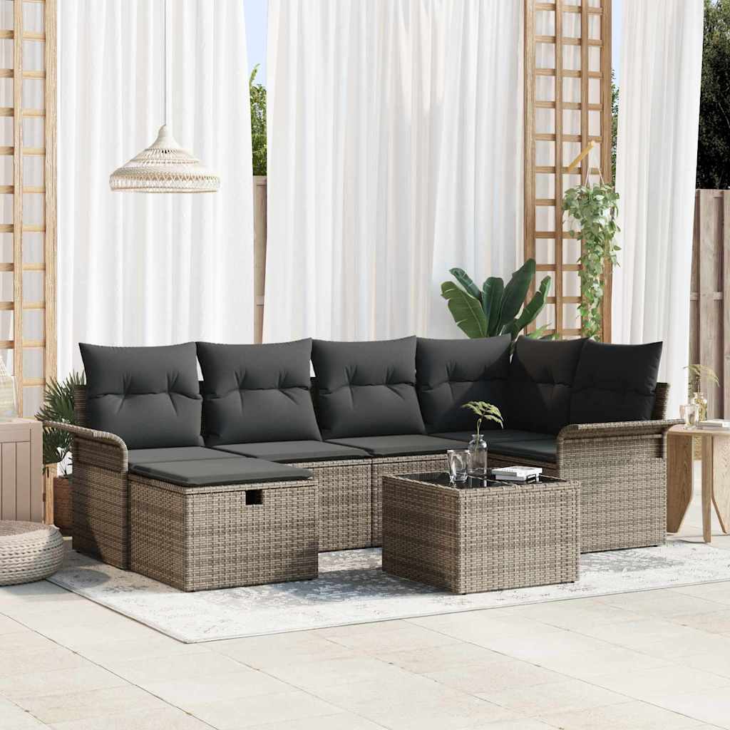 vidaXL Conjunto de sofá de jardín 7 uds. Poliratán