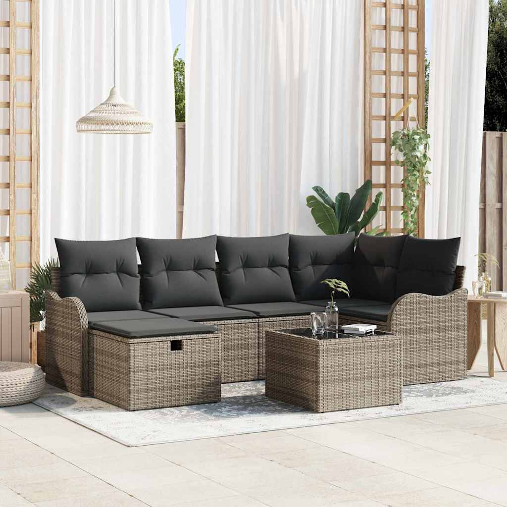 vidaXL Conjunto de sofá de jardín 7 uds. Poliratán