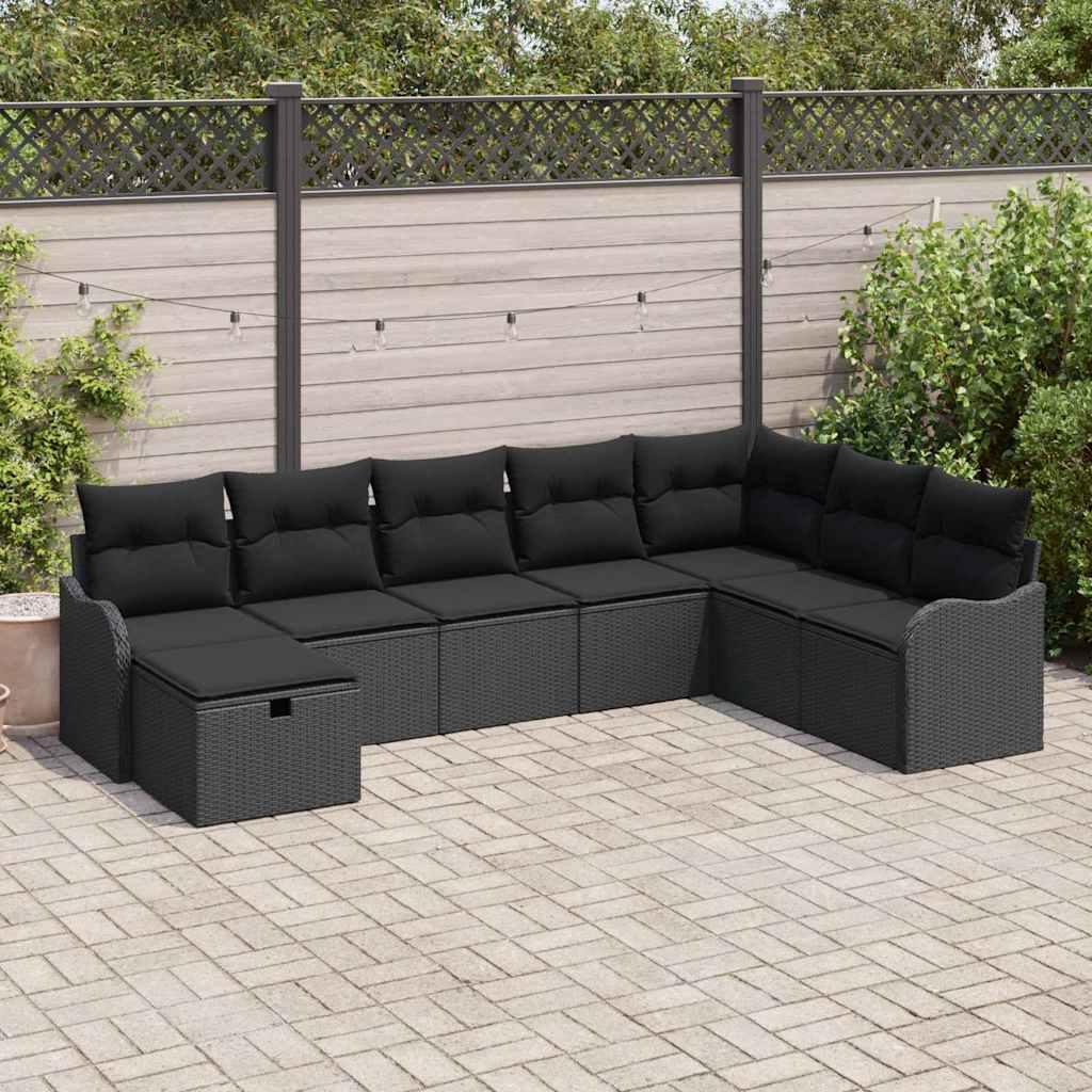 vidaXL Conjunto de sofá de jardín 8 uds. Negro ratán sintético