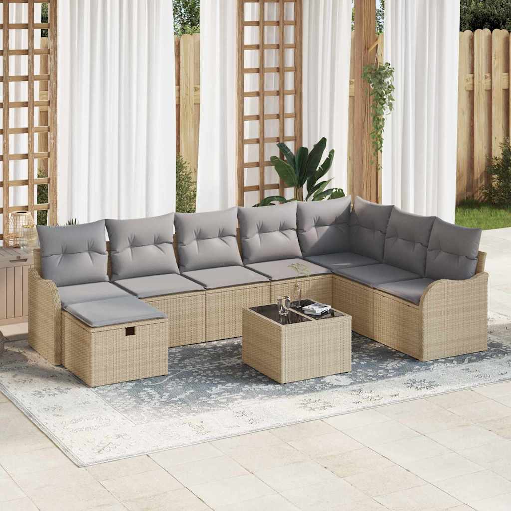 vidaXL Conjunto de sofá de jardín 9 uds. Beige ratán sintético