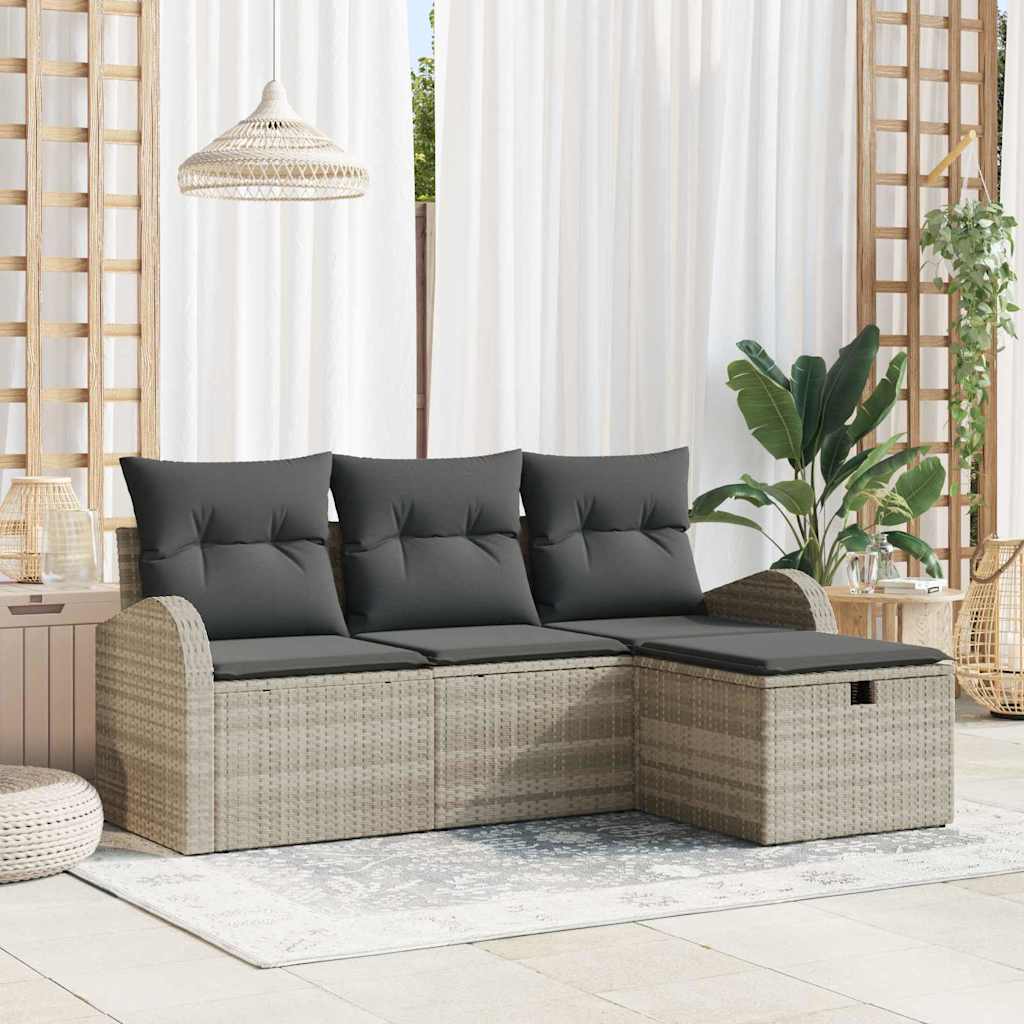 vidaXL Conjunto de sofá de jardín 4 uds. Gris Claro ratán sintético