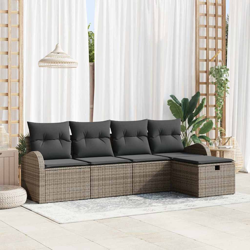 vidaXL Conjunto de sofá de jardín 5 uds. Gris ratán sintético