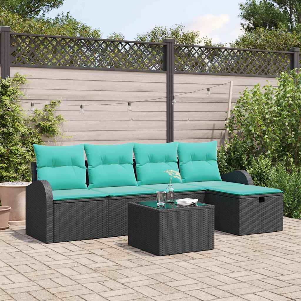 vidaXL Conjunto de sofá de jardín 6 uds. Negro ratán sintético