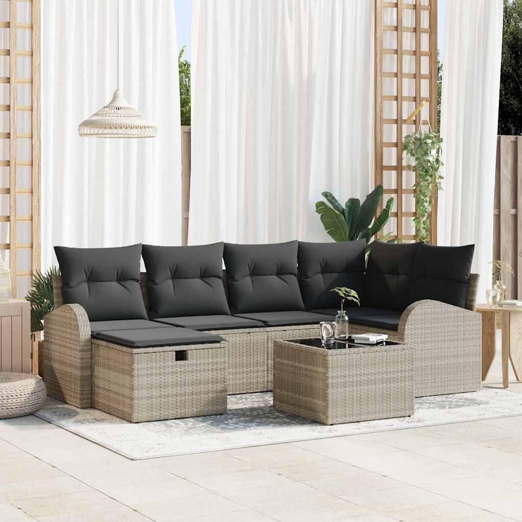 vidaXL Conjunto de sofá de jardín 7 uds. Gris Claro ratán sintético