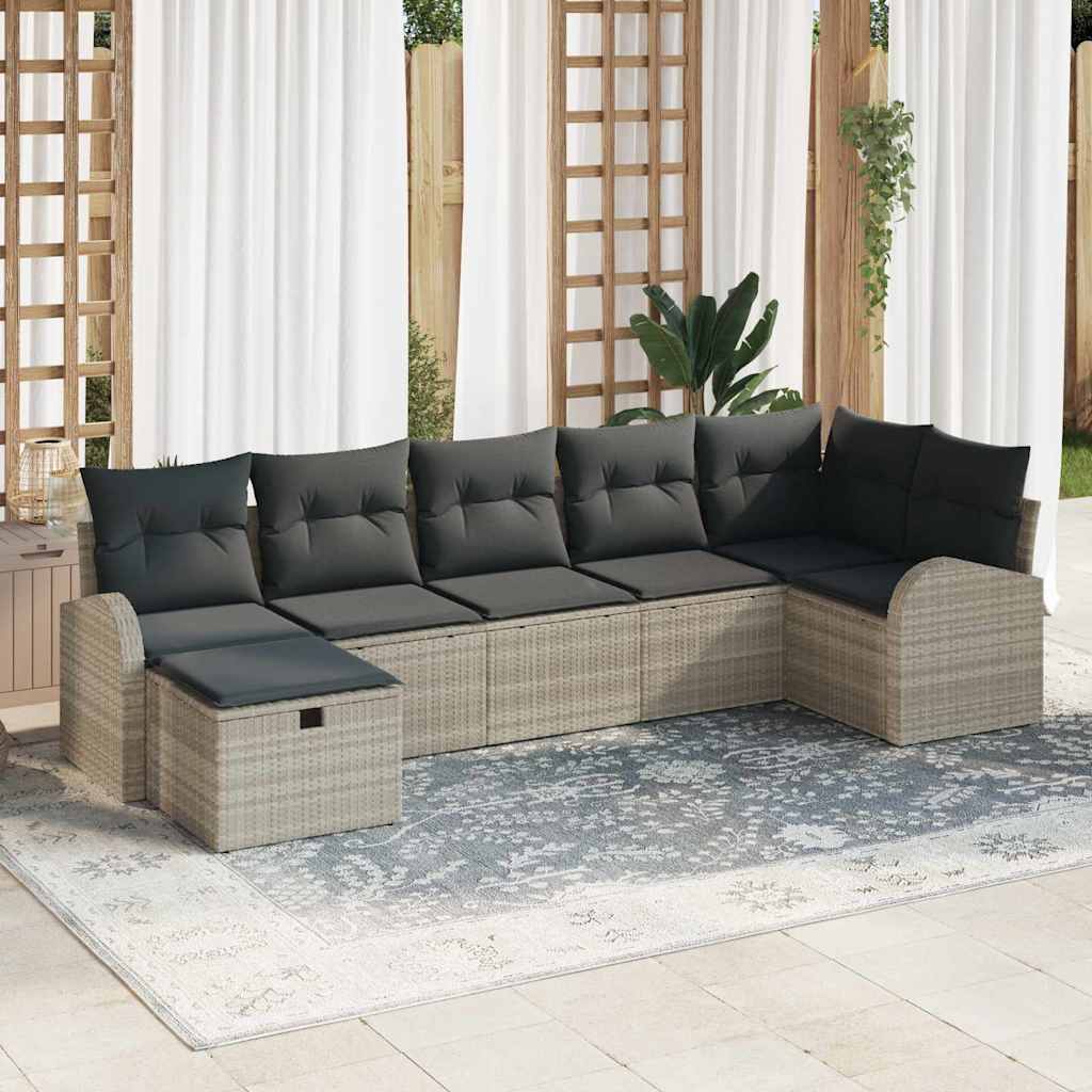 vidaXL Conjunto de sofá de jardín 7 uds. Gris Claro ratán sintético