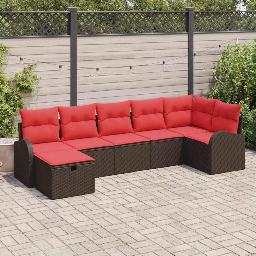 vidaXL Conjunto de sofá de jardín 7 uds. Marrón ratán sintético