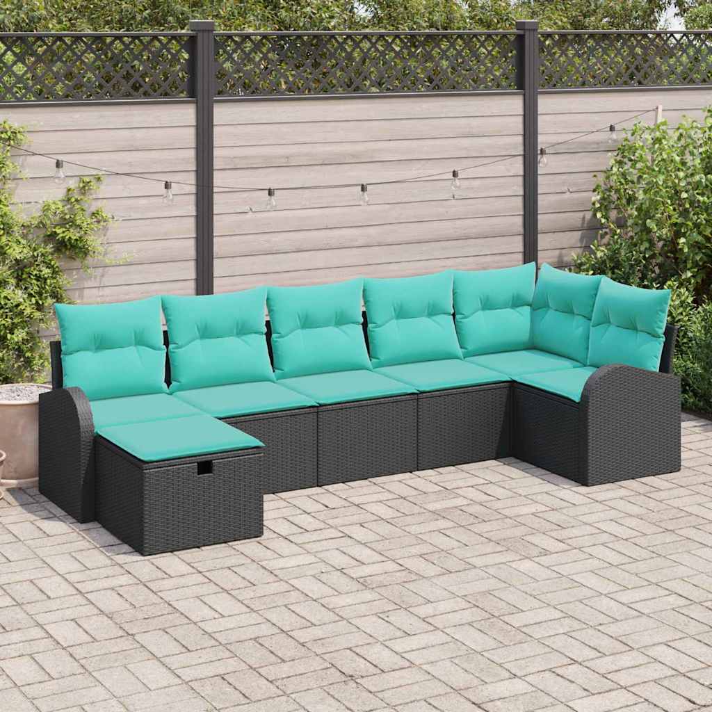 vidaXL Conjunto de sofá de jardín 7 uds. Negro ratán sintético