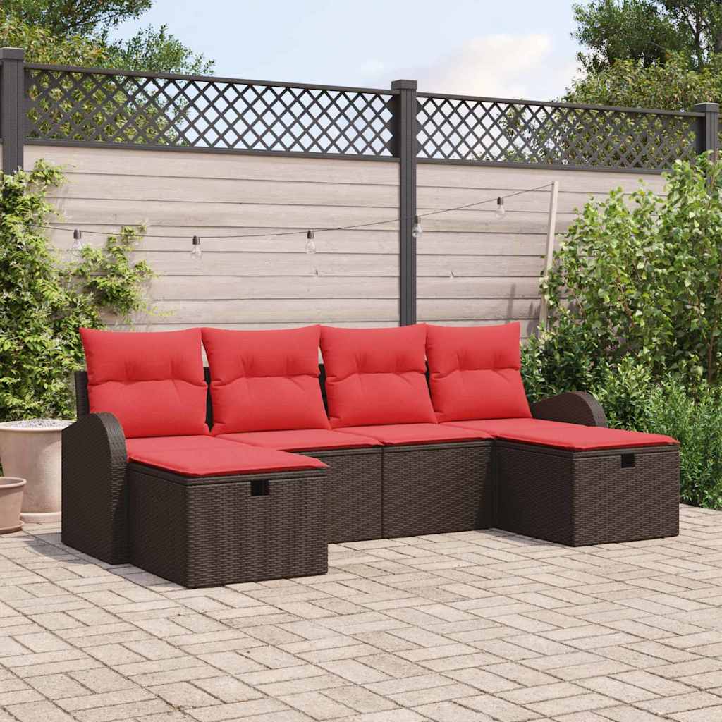 vidaXL Conjunto de sofá de jardín 6 uds. Marrón ratán sintético