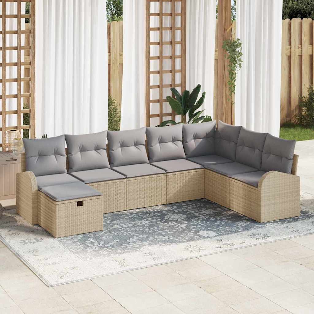 vidaXL Conjunto de sofá de jardín 8 uds. Beige ratán sintético