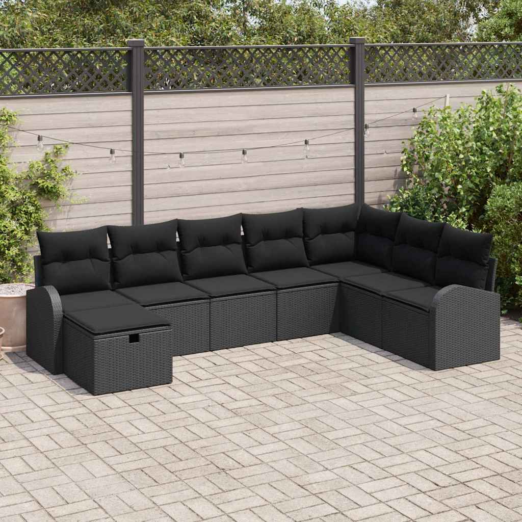 vidaXL Conjunto de sofá de jardín 8 uds. Negro ratán sintético