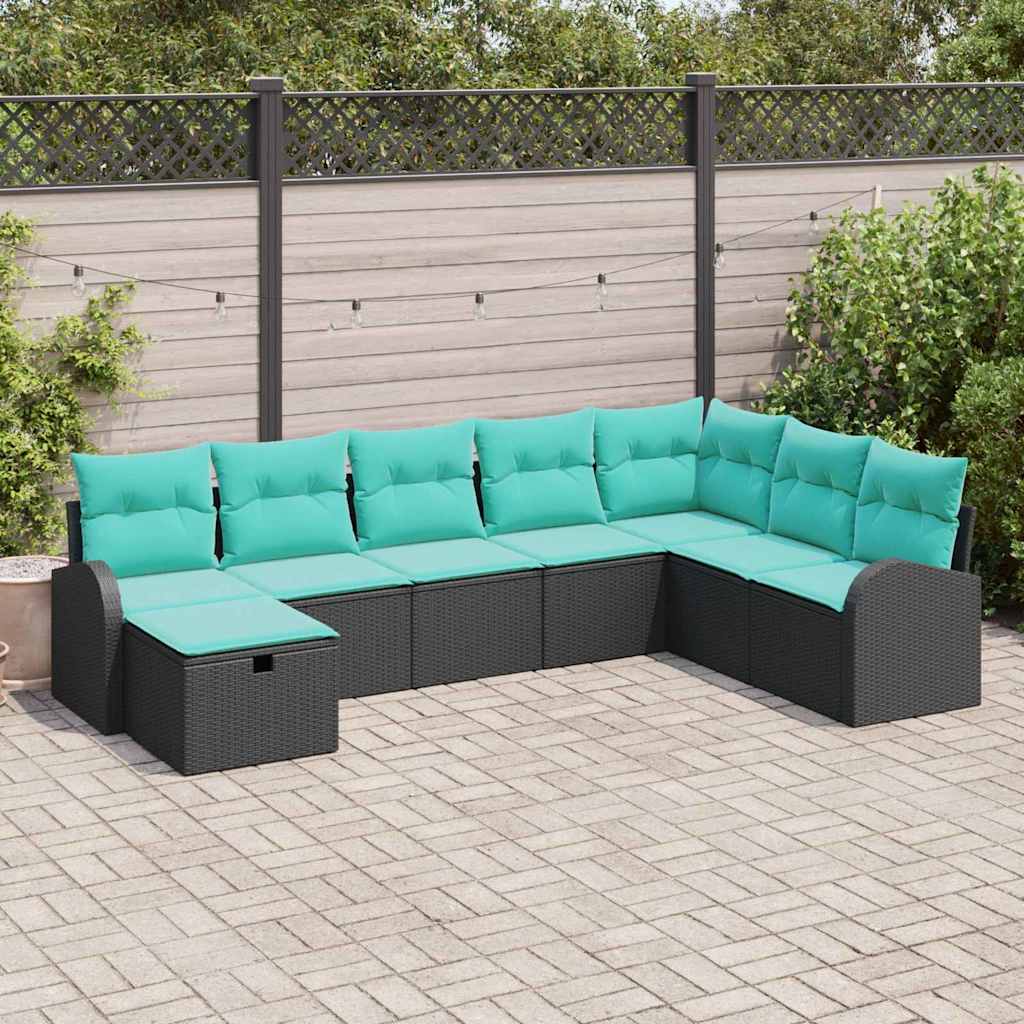 vidaXL Conjunto de sofá de jardín 8 uds. Negro ratán sintético