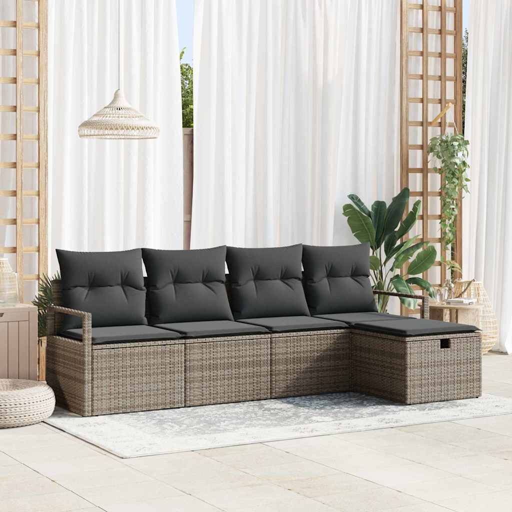vidaXL Conjunto de sofá de jardín 5 uds. Gris ratán sintético