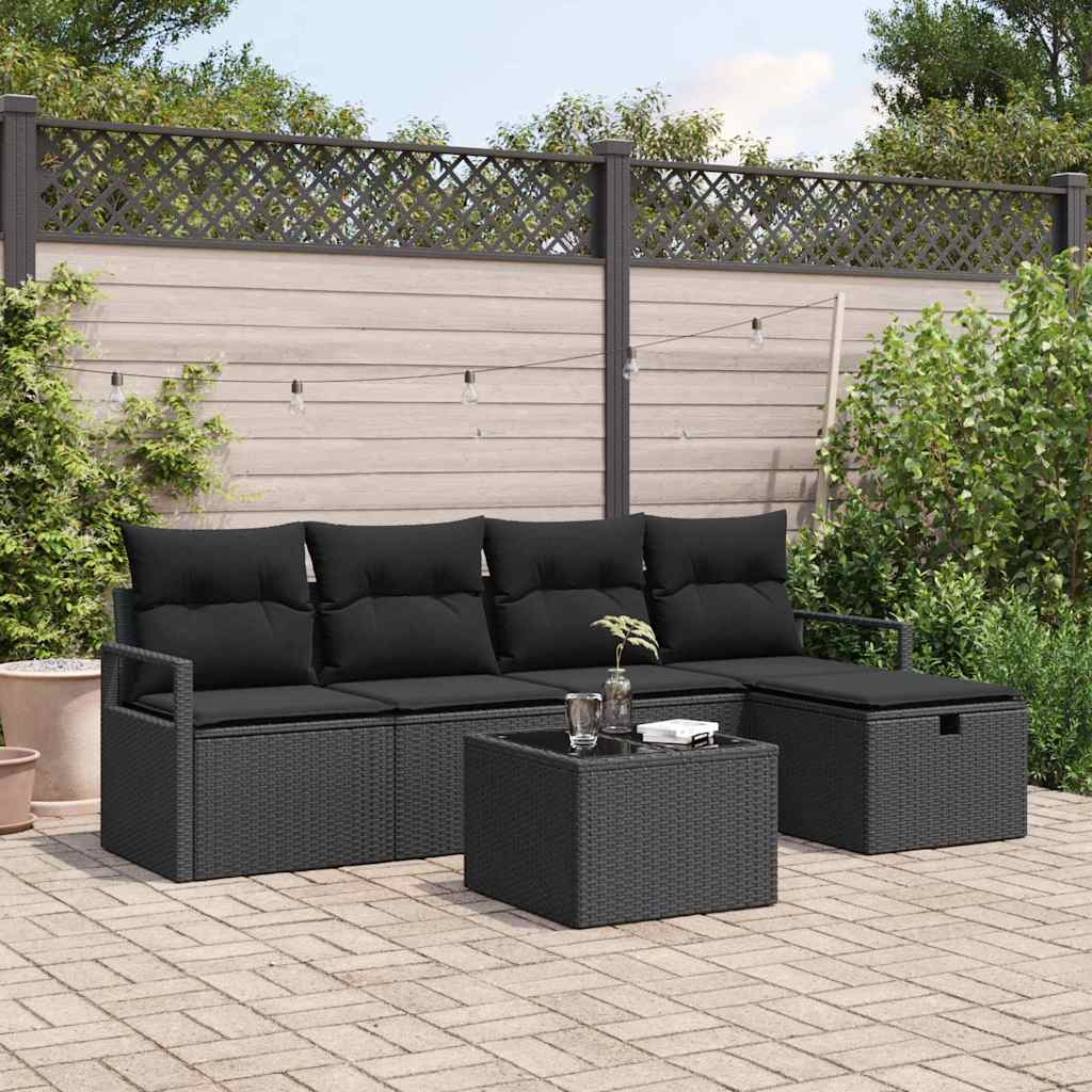vidaXL Conjunto de sofá de jardín 6 uds. Negro ratán sintético
