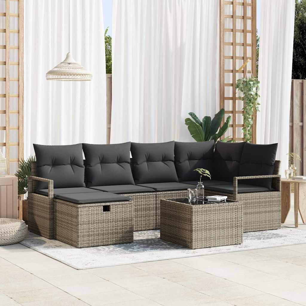 vidaXL Conjunto de sofá de jardín 7 uds. Gris ratán sintético