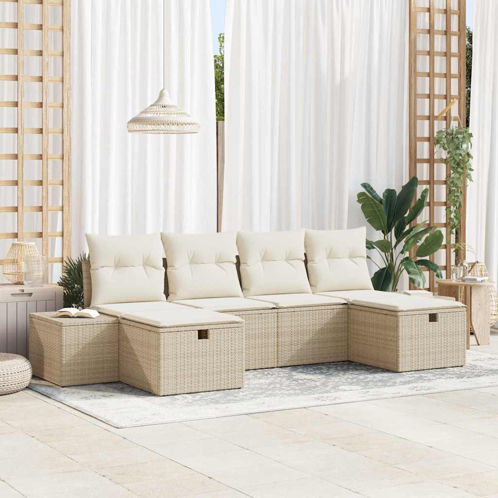 vidaXL Conjunto de sofá de jardín 6 uds. Beige ratán sintético