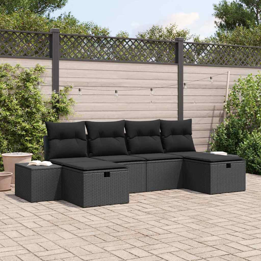 vidaXL Conjunto de sofá de jardín 6 uds. Negro ratán sintético