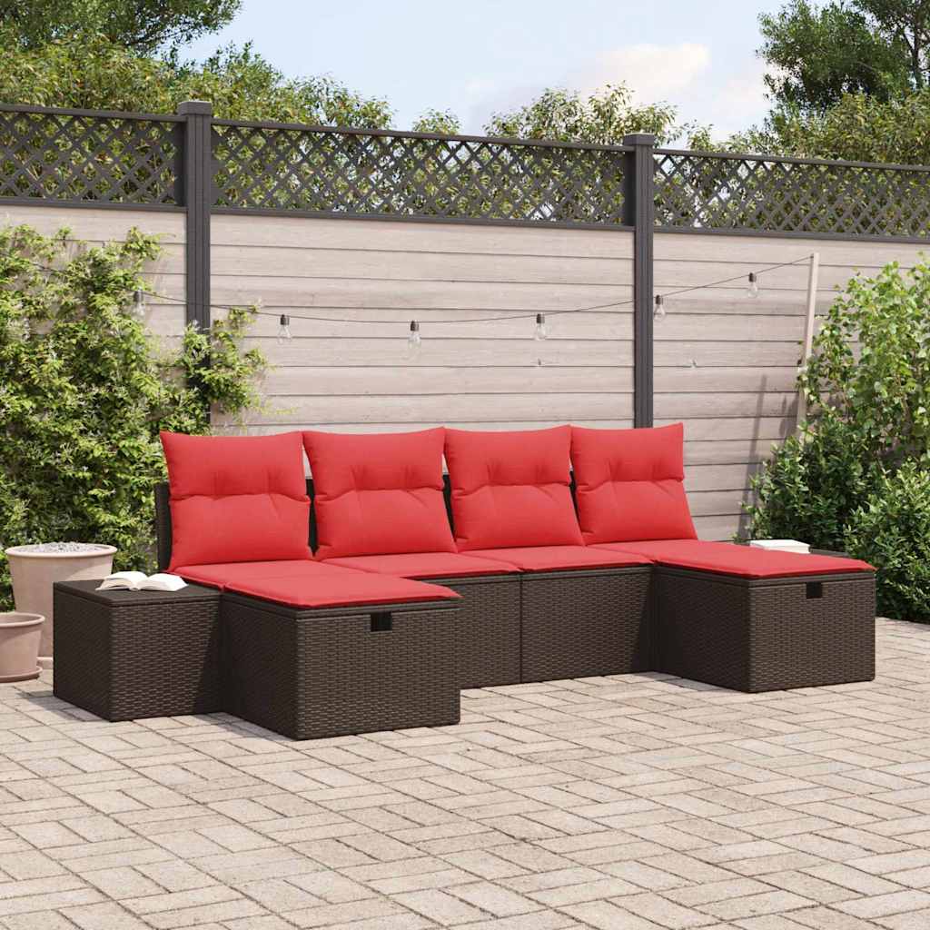 vidaXL Conjunto de sofá de jardín 6 uds. Marrón ratán sintético